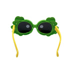 Green sunglasses with yellow straps on a white background
