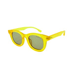 Yellow sunglasses with a white background