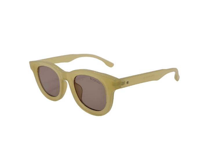 Yellow sunglasses with brown lenses on a white background