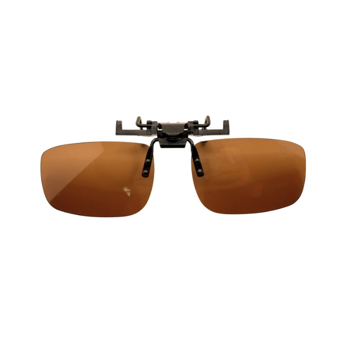Brown sunglasses with a clip on a white background