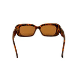Sunglasses with tortoiseshell frame and brown lenses on a white background