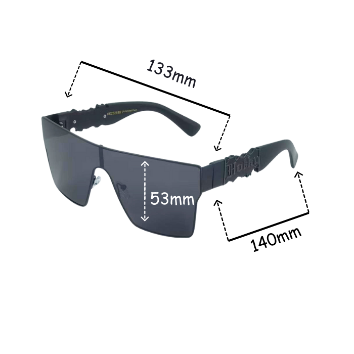 Sunglasses with measurements on a white background