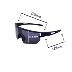 Sunglasses with dimensions marked on a white background